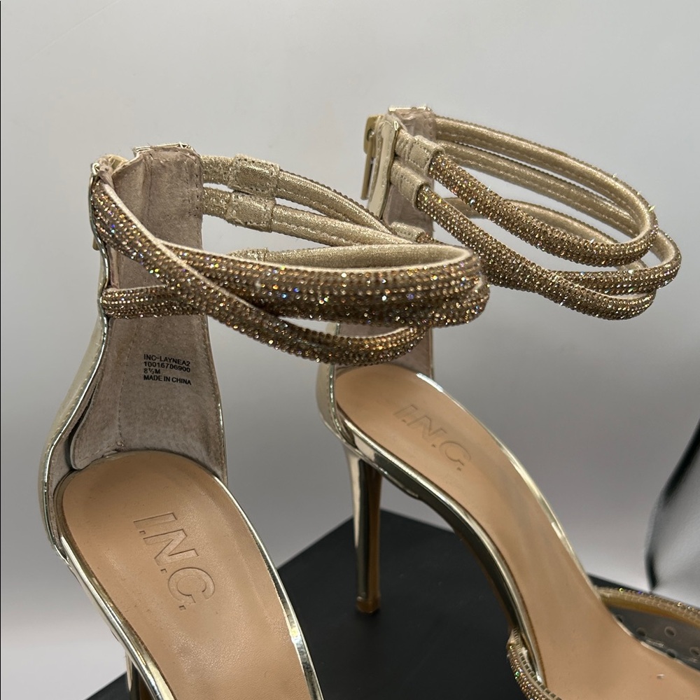 INC International Concepts Gold and Brown Embellished Heels - Picture 3 of 7